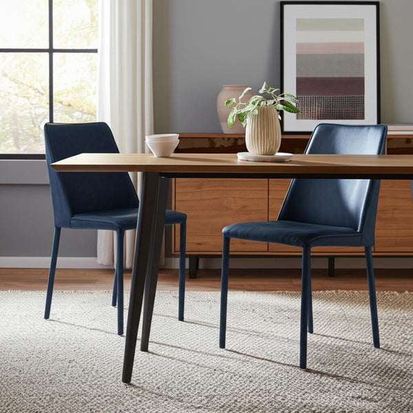 HomeRoots Set of Two Stylish Blue Faux Leather & Iron Dining Chairs - Modern Design for Any Space! 527923