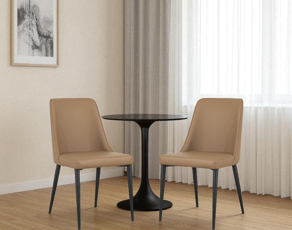 HomeRoots Set of Two Tan and Black Faux Leather Dining Chairs – Stylish, Comfortable, and Versatile Seating! 527924