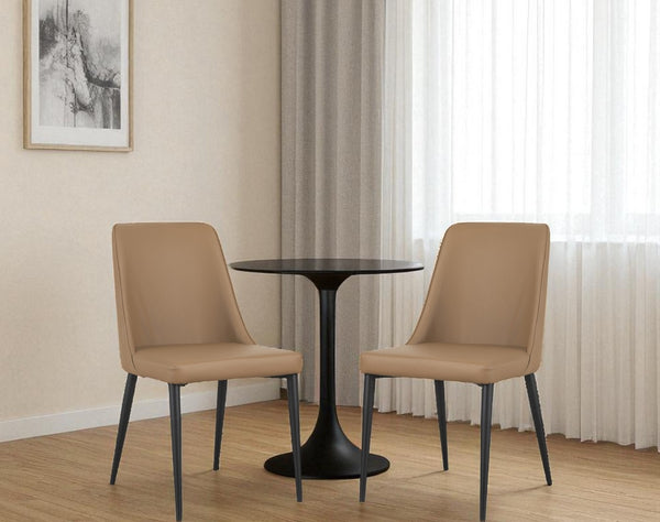 HomeRoots Set of Two Tan and Black Faux Leather Dining Chairs – Stylish, Comfortable, and Versatile Seating! 527924