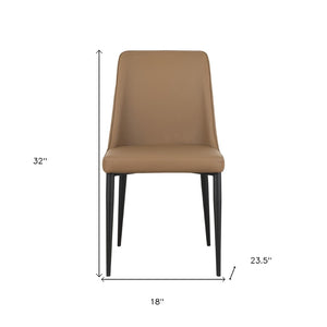 HomeRoots Set of Two Tan and Black Faux Leather Dining Chairs – Stylish, Comfortable, and Versatile Seating! 527924