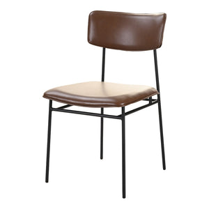 HomeRoots Set of Two Modern Dark Brown Leather Dining Chairs with Open Back Design for Stylish Spaces 527926