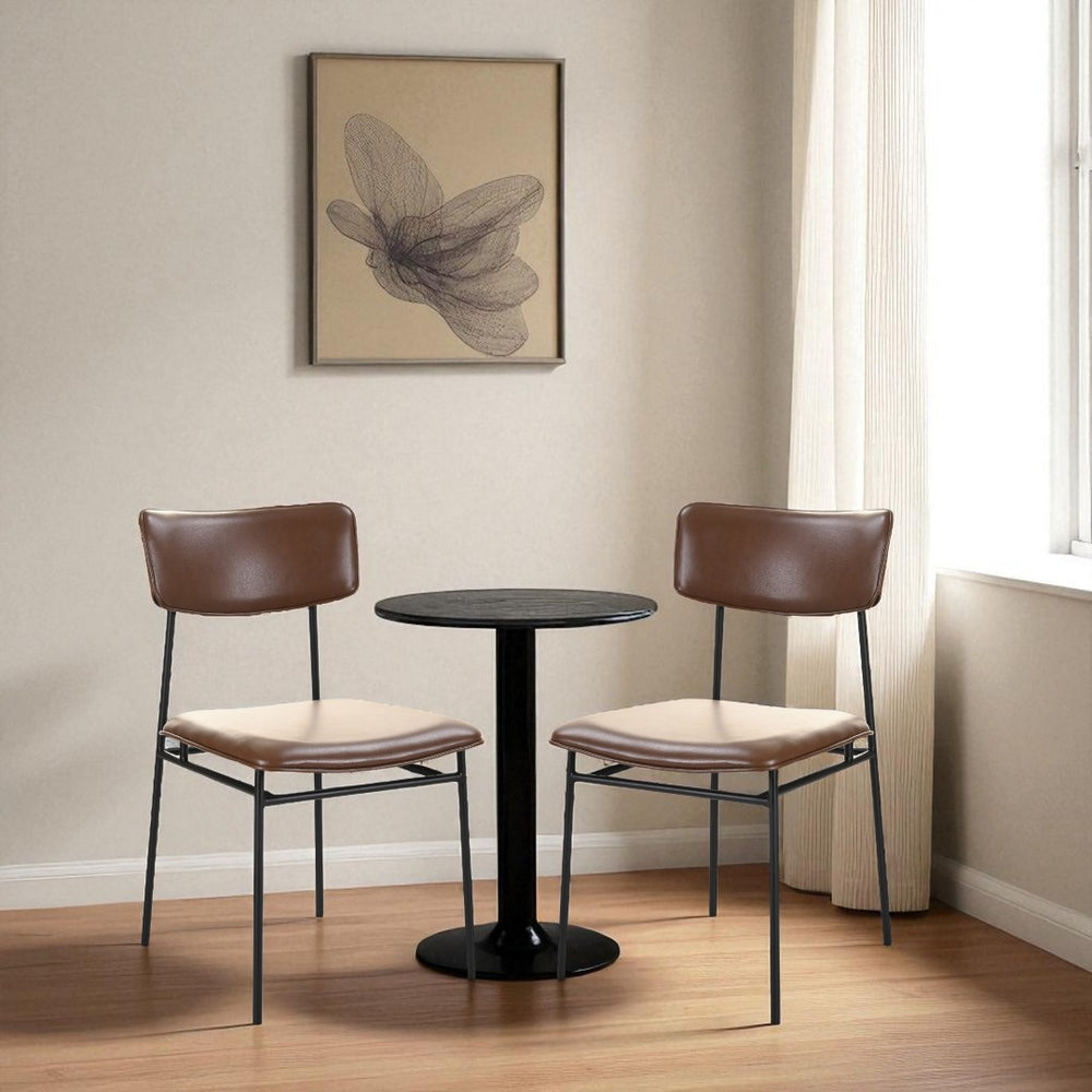 HomeRoots Set of Two Modern Dark Brown Leather Dining Chairs with Open Back Design for Stylish Spaces 527926