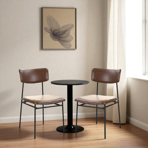 HomeRoots Set of Two Modern Dark Brown Leather Dining Chairs with Open Back Design for Stylish Spaces 527926