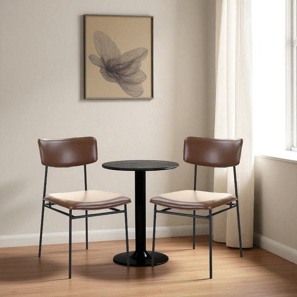 HomeRoots Set of Two Modern Dark Brown Leather Dining Chairs with Open Back Design for Stylish Spaces 527926