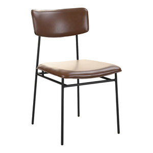 HomeRoots Set of Two Modern Dark Brown Leather Dining Chairs with Open Back Design for Stylish Spaces 527926