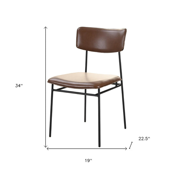 HomeRoots Set of Two Modern Dark Brown Leather Dining Chairs with Open Back Design for Stylish Spaces 527926