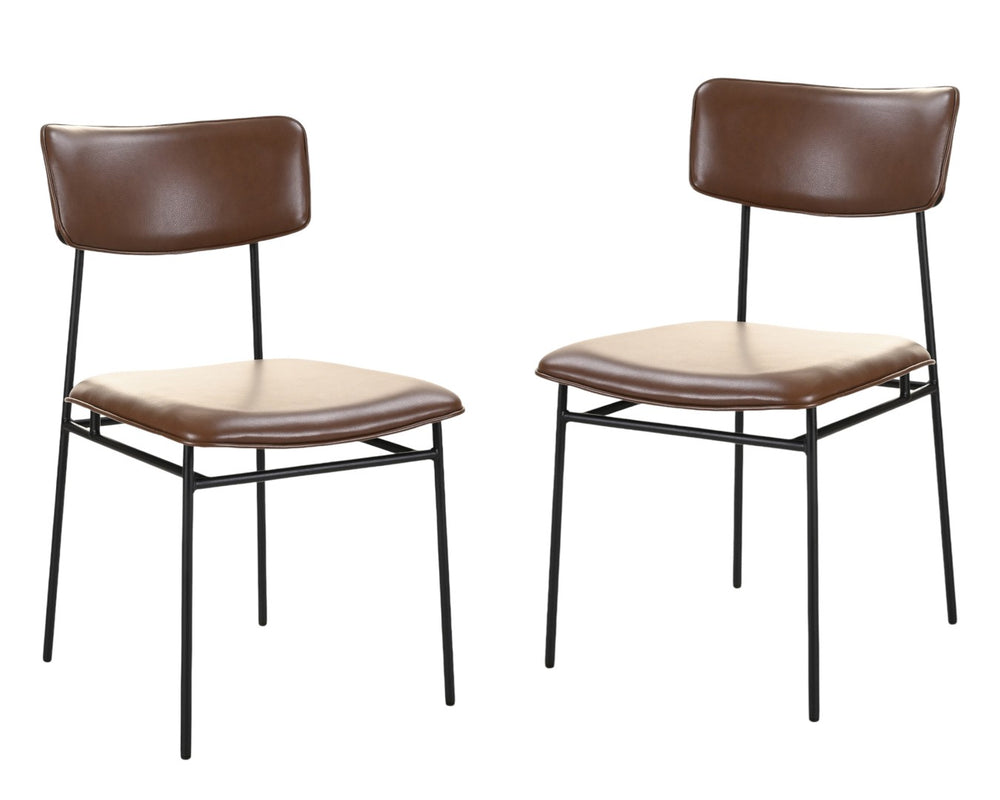 HomeRoots Set of Two Modern Dark Brown Leather Dining Chairs with Open Back Design for Stylish Spaces 527926