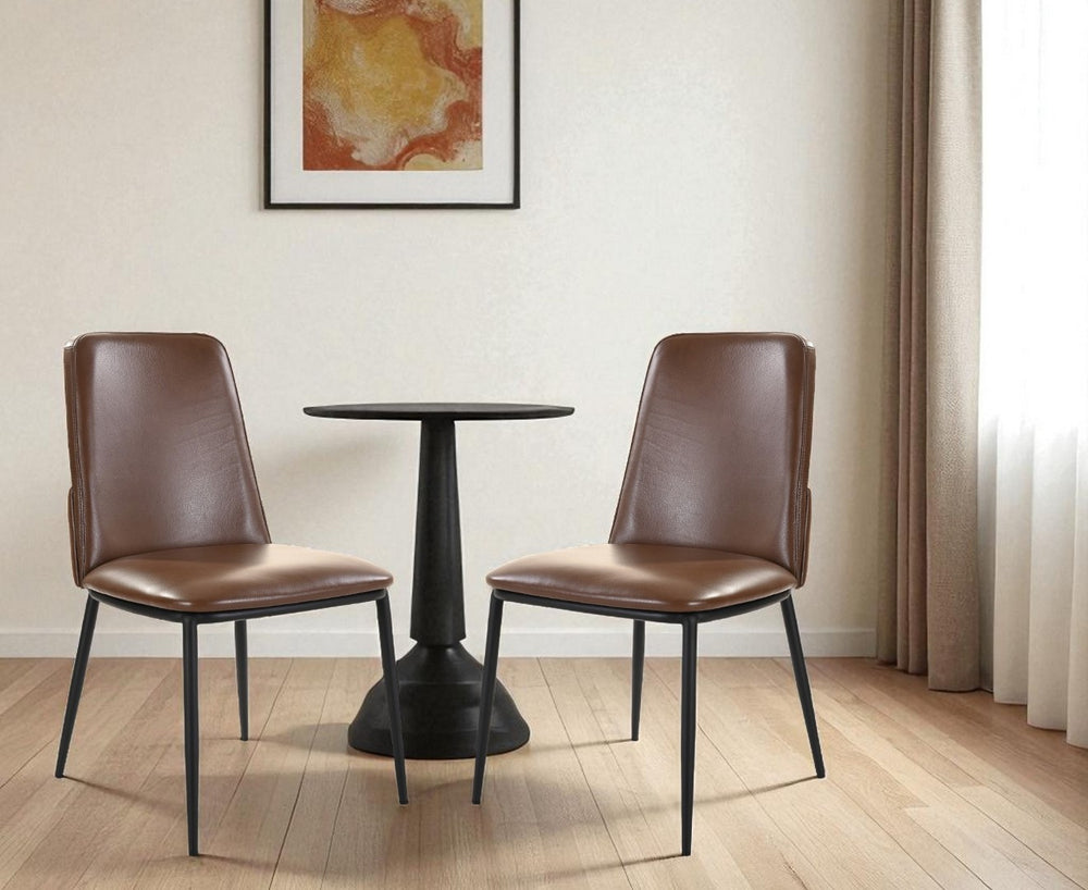 HomeRoots Set of Two Elegant Brown and Black Upholstered Leather Dining Chairs for Versatile Home Décor 527927