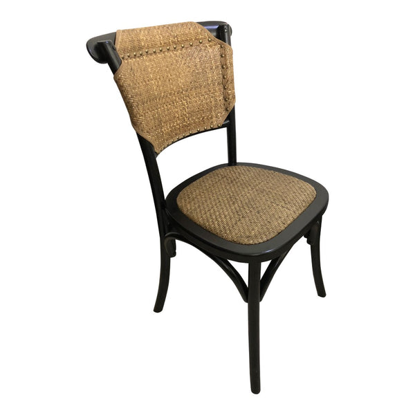 HomeRoots Set of Two Stylish Beige and Black Solid Wood Side Chairs with Open Back for Modern Dining Spaces 527928