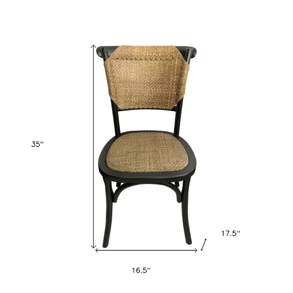 HomeRoots Set of Two Stylish Beige and Black Solid Wood Side Chairs with Open Back for Modern Dining Spaces 527928