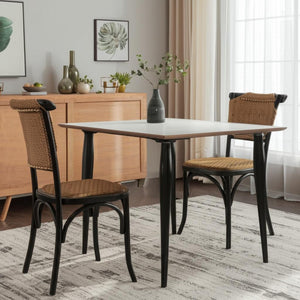HomeRoots Set of Two Stylish Beige and Black Solid Wood Side Chairs with Open Back for Modern Dining Spaces 527928