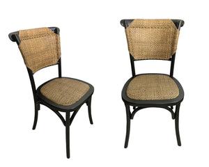HomeRoots Set of Two Stylish Beige and Black Solid Wood Side Chairs with Open Back for Modern Dining Spaces 527928