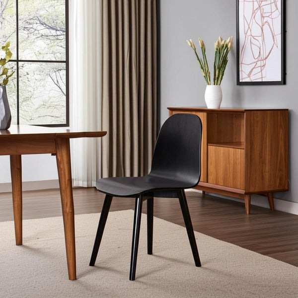 HomeRoots Black Solid Wood Dining Side Chair - Mid-Century Style, Versatile Seating for Any Space, Durable Design 527932