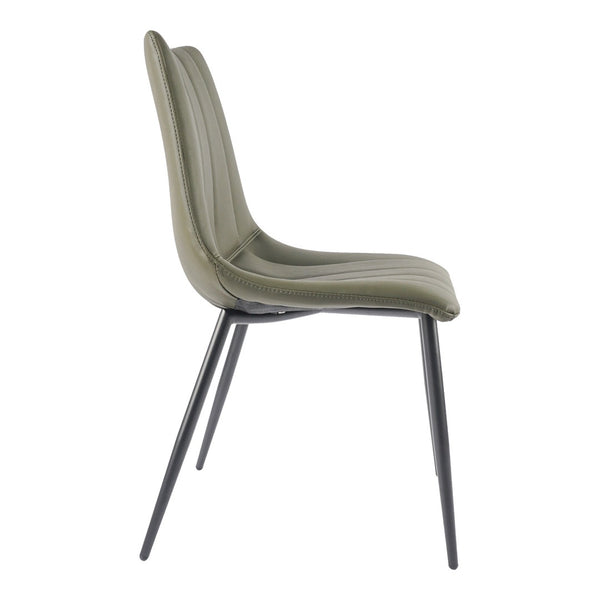 HomeRoots Set of Two Dark Green Faux Leather Dining Chairs - Modern Armless Design for Versatile Seating 527935