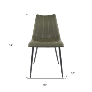 HomeRoots Set of Two Dark Green Faux Leather Dining Chairs - Modern Armless Design for Versatile Seating 527935