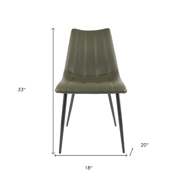 HomeRoots Set of Two Dark Green Faux Leather Dining Chairs - Modern Armless Design for Versatile Seating 527935