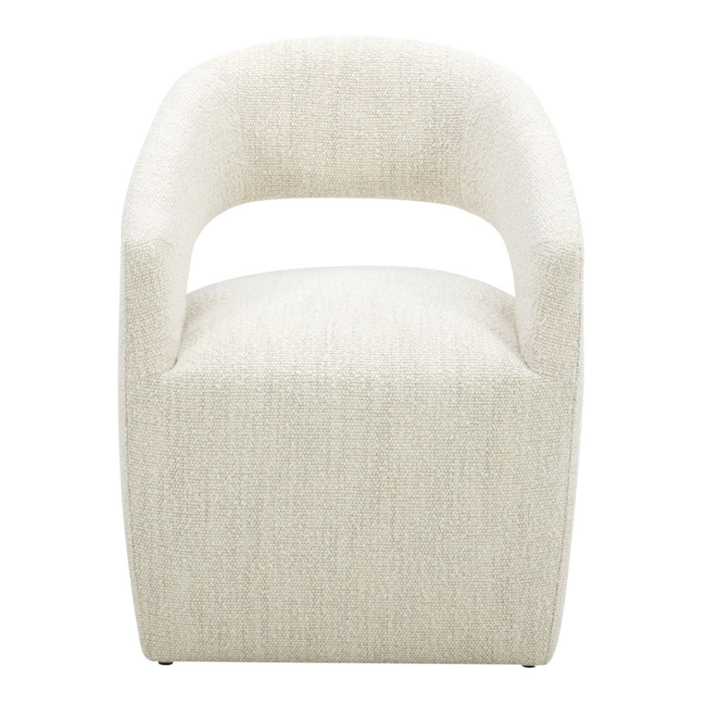 HomeRoots White Upholstered Open Back Dining Arm Chair with Swivel Base - Stylish Comfort for Any Space 527936