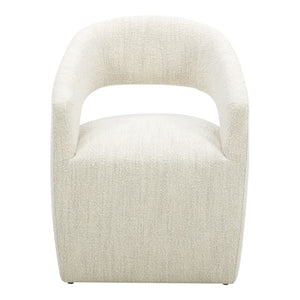 HomeRoots White Upholstered Open Back Dining Arm Chair with Swivel Base - Stylish Comfort for Any Space 527936