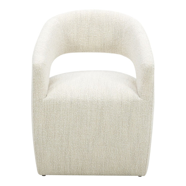 HomeRoots White Upholstered Open Back Dining Arm Chair with Swivel Base - Stylish Comfort for Any Space 527936