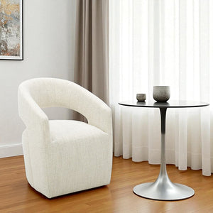 HomeRoots White Upholstered Open Back Dining Arm Chair with Swivel Base - Stylish Comfort for Any Space 527936
