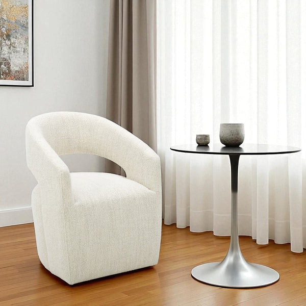 HomeRoots White Upholstered Open Back Dining Arm Chair with Swivel Base - Stylish Comfort for Any Space 527936