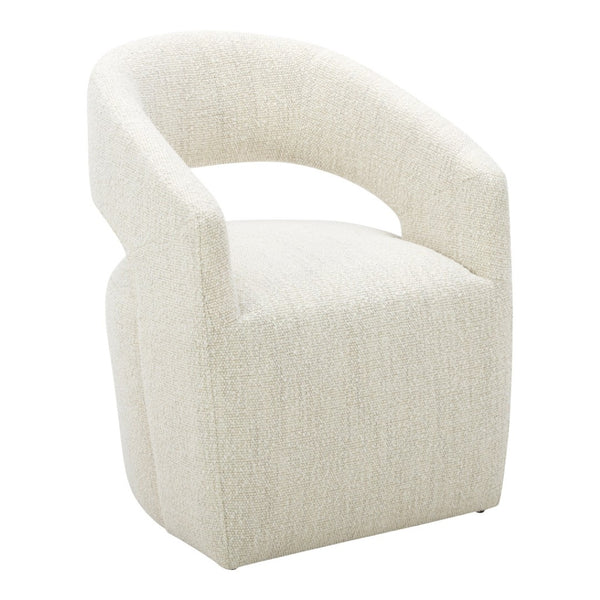HomeRoots White Upholstered Open Back Dining Arm Chair with Swivel Base - Stylish Comfort for Any Space 527936