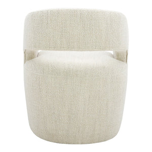 HomeRoots White Upholstered Open Back Dining Arm Chair with Swivel Base - Stylish Comfort for Any Space 527936