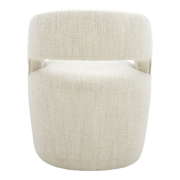 HomeRoots White Upholstered Open Back Dining Arm Chair with Swivel Base - Stylish Comfort for Any Space 527936