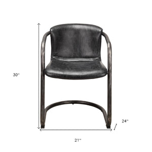 HomeRoots Set of Two Onyx and Silver Upholstered Leather Dining Arm Chairs for Stylish Comfort & Versatility 527941