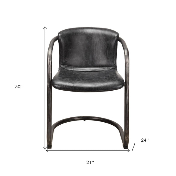 HomeRoots Set of Two Onyx and Silver Upholstered Leather Dining Arm Chairs for Stylish Comfort & Versatility 527941