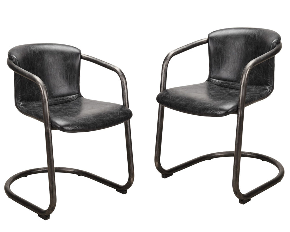 HomeRoots Set of Two Onyx and Silver Upholstered Leather Dining Arm Chairs for Stylish Comfort & Versatility 527941