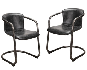 HomeRoots Set of Two Onyx and Silver Upholstered Leather Dining Arm Chairs for Stylish Comfort & Versatility 527941