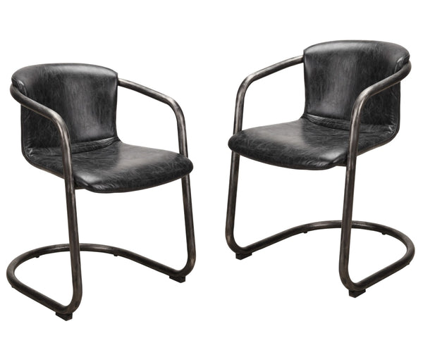 HomeRoots Set of Two Onyx and Silver Upholstered Leather Dining Arm Chairs for Stylish Comfort & Versatility 527941