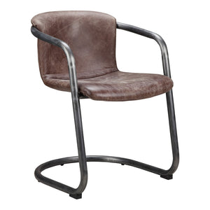 HomeRoots Set of Two Stylish Brown and Silver Upholstered Leather Dining Arm Chairs for Modern Spaces 527942