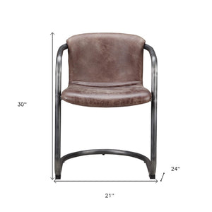 HomeRoots Set of Two Stylish Brown and Silver Upholstered Leather Dining Arm Chairs for Modern Spaces 527942
