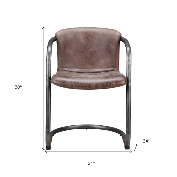 HomeRoots Set of Two Stylish Brown and Silver Upholstered Leather Dining Arm Chairs for Modern Spaces 527942