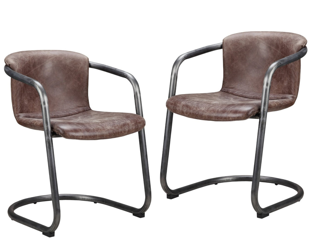 HomeRoots Set of Two Stylish Brown and Silver Upholstered Leather Dining Arm Chairs for Modern Spaces 527942