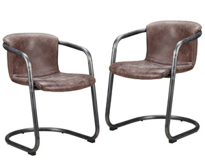 HomeRoots Set of Two Stylish Brown and Silver Upholstered Leather Dining Arm Chairs for Modern Spaces 527942