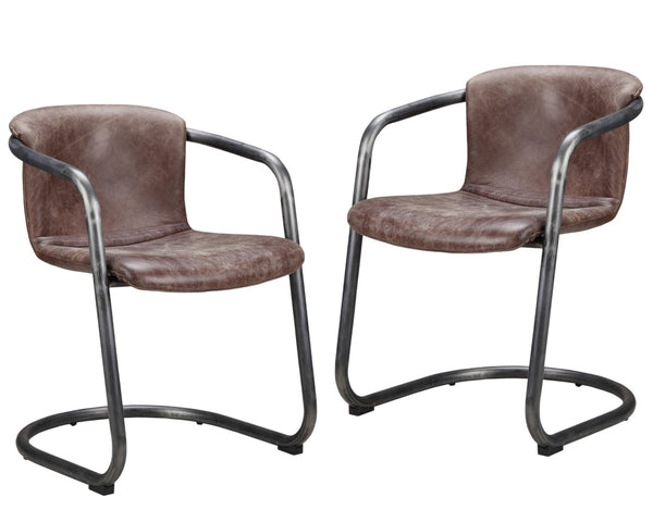 HomeRoots Set of Two Stylish Brown and Silver Upholstered Leather Dining Arm Chairs for Modern Spaces 527942