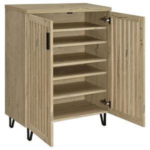 English Elm Clackamas Engineered Wood Shoe Cabinet with Hairpin Legs and Matte Gold Hardware White Oak B062P440406