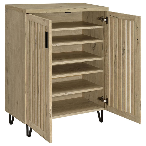 English Elm Clackamas Engineered Wood Shoe Cabinet with Hairpin Legs and Matte Gold Hardware White Oak B062P440406