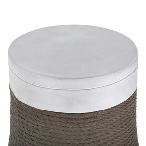 English Elm Outdoor Mgo Side Table with Woven Rope Texture and Fan Base for Patio or Living Room N765P382573W
