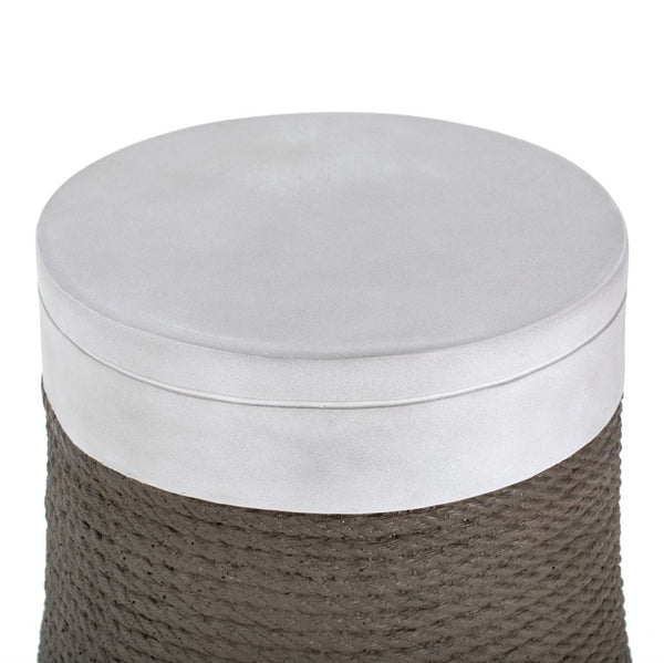 English Elm Outdoor Mgo Side Table with Woven Rope Texture and Fan Base for Patio or Living Room N765P382573W