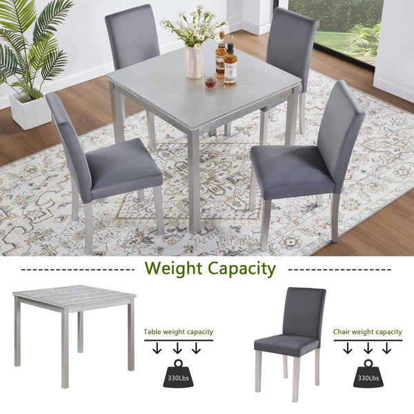 English Elm 5 Piece Wooden Dining Table Set - Elegant Square Table & 4 Upholstered Chairs With Crystal Accents W1998S00068