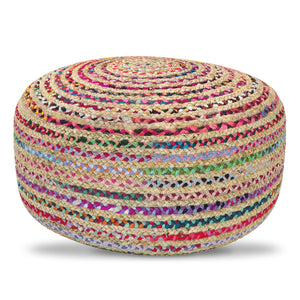 English Elm Margo Large Round Pouf Multicolor Jute Handcrafted Boho Ottoman 32" Plush Polystyrene Seat Accent B136P284187