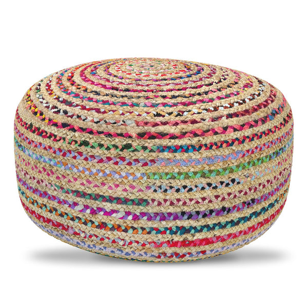English Elm Margo Large Round Pouf Multicolor Jute Handcrafted Boho Ottoman 32" Plush Polystyrene Seat Accent B136P284187
