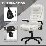 English Elm Homcom High Back Vibration Massage Office Chair With 6 Vibration Points, Heated Reclining Pu Leather Computer Chair With Armrest and Remote, White