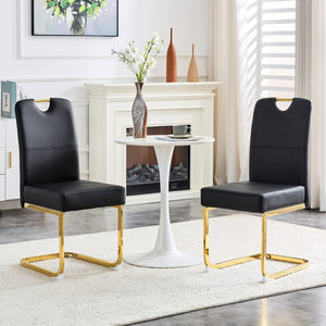English Elm Modern Cantilever Gold Frame Pu Leather Dining Chairs Glam Set of Four Black W3875P372986