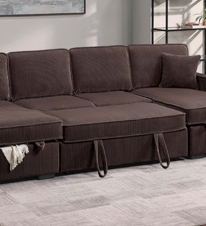 English Elm Chocolate Corduroy Sectional Sleeper Sofa with Dual Storage Chaises for Living Rooms Chocolate B011S02167