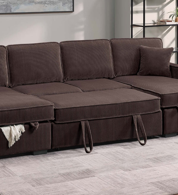 English Elm Chocolate Corduroy Sectional Sleeper Sofa with Dual Storage Chaises for Living Rooms Chocolate B011S02167